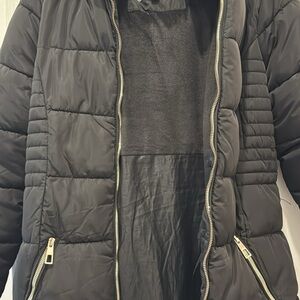 Black Puffer Jacket with Gold Zippers